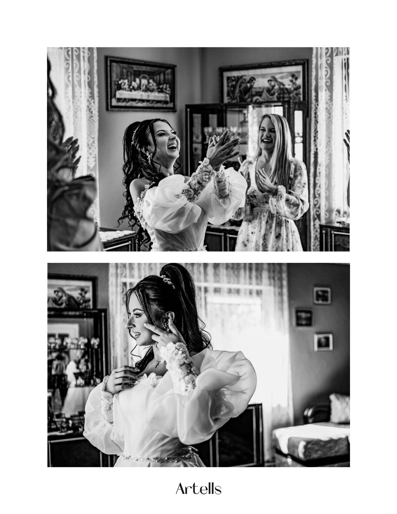 Pagină Artells Magazine — mireasa râzând la pregătiri, fotografie Demeter Studios